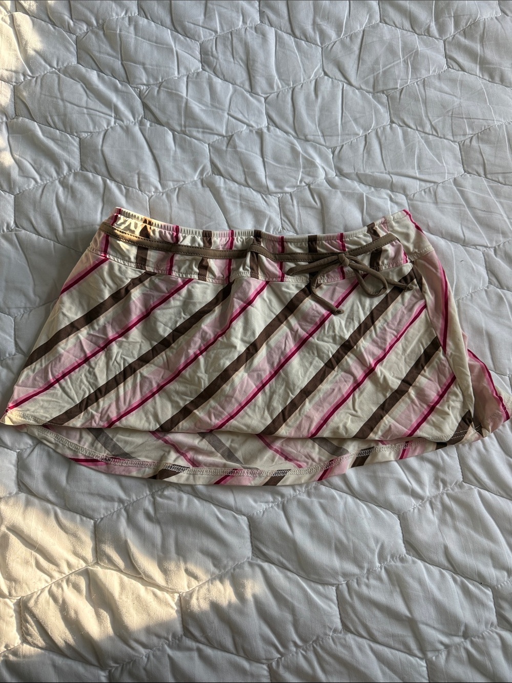 Striped Swim Coverup Skirt in Cream, Pink and Brown